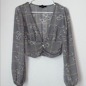 Forever 21 Black and Gray Floral Plaid Blouse